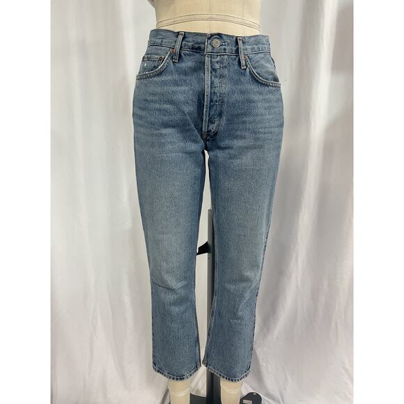 Agolde 'Riley' Blue High Rise Straight Crop Denim Jean Size 28 - Picture 2 of 5